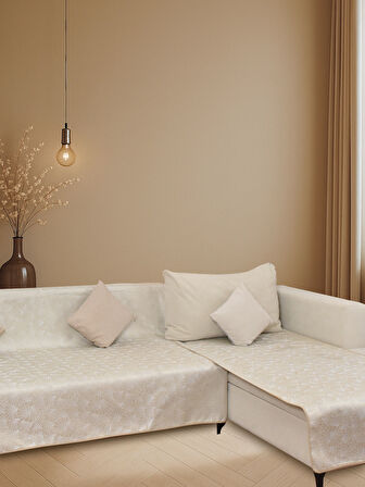 PEDRO Köşe Koltuk Örtüsü 90×180 / 180×200 — Veeron Jakarlı, Bej