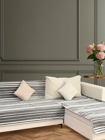 PEDRO Çift Taraflı Şönil Koltuk Örtüsü Seti 90x180 + 180x200 – Stripe