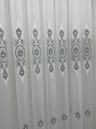NİVEMESHOME OSMANLI MOTİFLİ 1453 GÜMÜŞ DETAYLI  1/2,5 PİLELİ TÜL PERDE APM