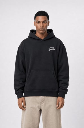Erkek Served Cold Baskılı Oversize Hoodie Siyah