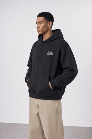 Erkek Served Cold Baskılı Oversize Hoodie Siyah