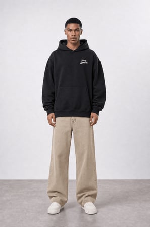 Erkek Served Cold Baskılı Oversize Hoodie Siyah