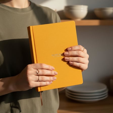 Tarif Defteri – A5 Boyutunda Sert Kapaklı 100+ Tariflik Recipe Journal, Ölçü Tablosu, Not Alanı, İndeks ve Şef Soruları (Sarı)