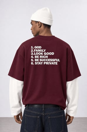 Erkek Double Sleeve Oversize Sweatshirt Bordo