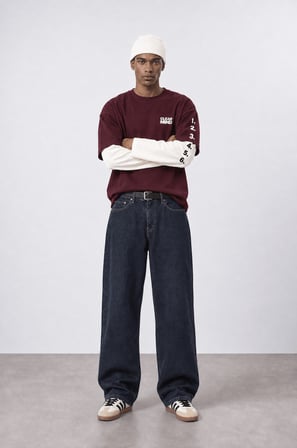 Erkek Double Sleeve Oversize Sweatshirt Bordo