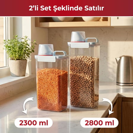 2'li Büyük Boy Saklama Kabı – Ölçekli Kapak, Sızdırmaz Erzak Bakliyat ve Deterjan İçin Çok Amaçlı Set
