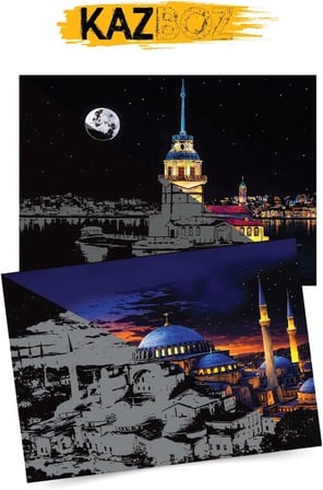 Kazboz Kazıma Sanatı, Türkiye Temalı Scratch Art Seti, 20x28,5 cm, Venedik, Kapadokya, İstanbul Manzaralı