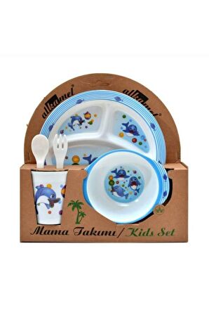 Bebek Mama Tabağı Yunus Formlu 5 Li Set Melamin Oval