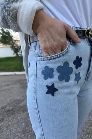 Ütü Ile Yapışan Kot Arma Patch Kot Yaması, Denim Jeans Onarım &amp; Dekoratif amaçlı Çiçek (İndigo)