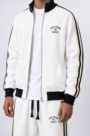 Erkek Far From Basic Şerit Detaylı Doubleface Eşofman Takımı Ekru