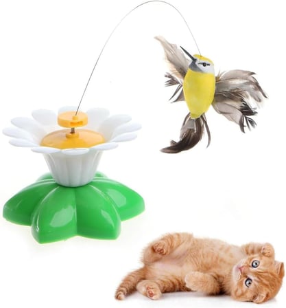 Hareketli Kedi Oyuncağı Dönen Kuş Başlıklı (Pille Çalışır)