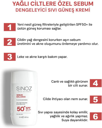 SPF50+ Yağlı Ciltler İçin Sıvı Yüz Güneş Kremi 50ml-Yeni Nesil Güneş Filtreleri Hibrit Formül PA++++