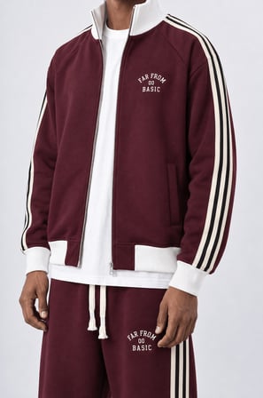 Erkek Far From Basic Şerit Detaylı Doubleface Eşofman Takımı Bordo
