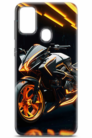 Samsung Galaxy M21 uyumlu Otomoto 16 Baskılı Kapak Turuncu Neon Motor