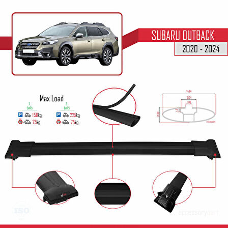 Subaru Outback 2020-2024 Arası ile Uyumlu FLY Model Ara Atkı Tavan Barı Siyah 2 Adet