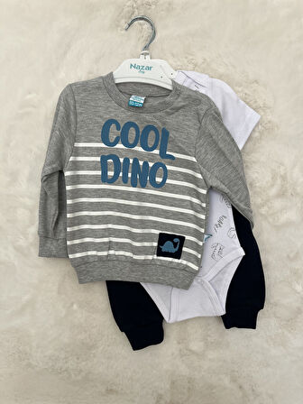 Cool Dino Baskılı Üçlü Erkek İnterlok Takım