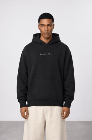 Erkek Essentials Nakışlı Oversize Hoodie Siyah