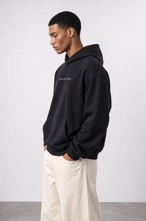 Erkek Essentials Nakışlı Oversize Hoodie Siyah
