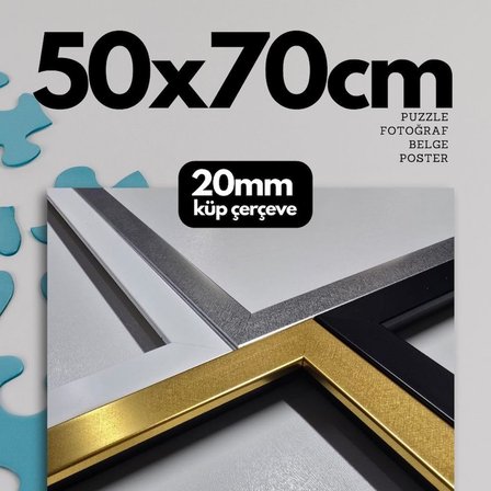 Atlas Sanat Galerisi 20mm Çerçeve, Poliresin, Mat PVC Kaplamalı, Fotoğraf Puzzle Belge Çerçevesi, Beyaz, 33x48/34x48/35x50/48x68/50x70/60x85/61x61 cm, Yatay/Dikey Asılabilir (Siyah, 50x70)