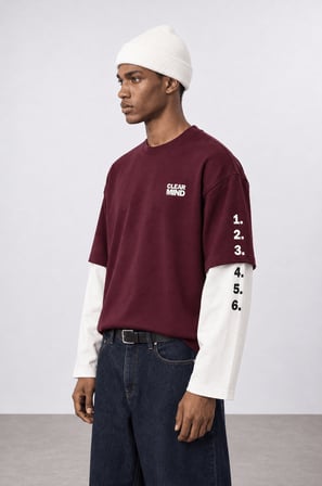 Erkek Double Sleeve Oversize Sweatshirt Bordo