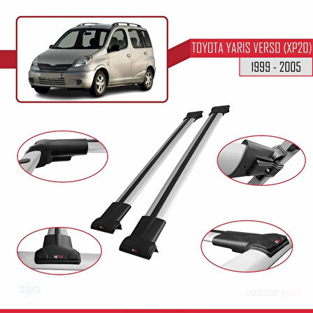 Toyota Verso (AR20) 2009-2018 Arası ile Uyumlu FLY Model Ara Atkı Tavan Barı Gri 2 Adet