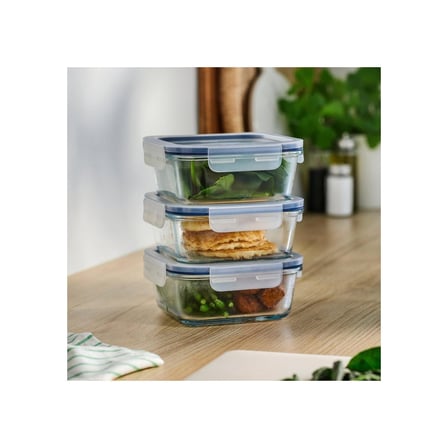 Cam Saklama Kabı Seti, 600 ml, Kare, 3'lü Set