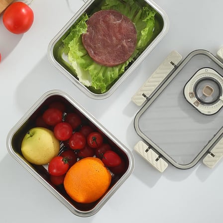 ® Paslanmaz Çelik Saklama Kabı, Tarih İndikatörlü Sızdırmaz Bento Yemek Kabı, Kilitli Kapaklı Ev Akıllı Gıda Koruyucu Sefer Tası (1.6LT Dikdörtgen)