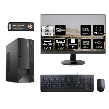 LENOVO Neo 50T M01ATXD249 i3 12100 64GB RAM 2TB SSD RX550 4GB 21.5" W11H MASAÜSTÜ PC