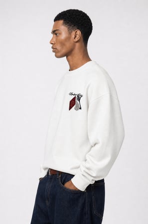 Erkek Members Only Baskılı Oversize Sweatshirt Ekru