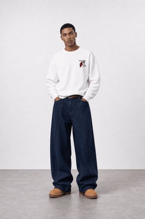 Erkek Members Only Baskılı Oversize Sweatshirt Ekru