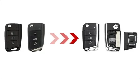AutoHan Keys Volkswagen için Krom Kaplama Anahtar Kumanda Kabı, 3 Düğmeli Katlanabilir Anahtar Koruma Kılıfı, Siyah