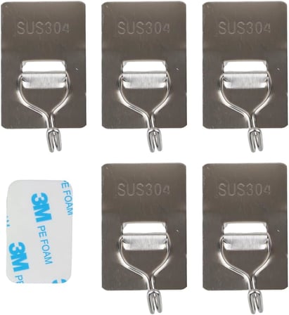 GüncelÇarşı 5 Adet 304 Paslanmaz Çelik Kanca Askılık, Yapışkanlı Güçlü Yük Taşıyan, Su Geçirmez ve Neme Dayanıklı 5'li Paket Metal Çelik Askı