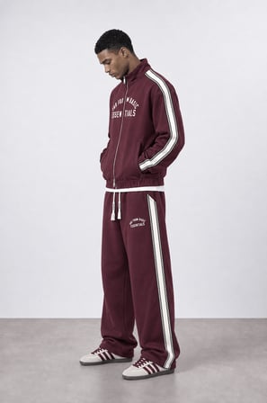 Erkek Essentials Şerit Detaylı Doubleface Eşofman Takımı Bordo