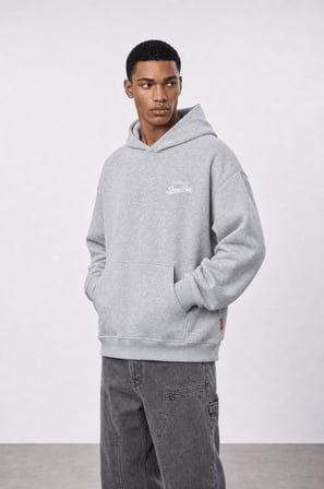 Erkek Served Cold Baskılı Oversize Hoodie Melanj