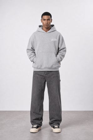 Erkek Served Cold Baskılı Oversize Hoodie Melanj