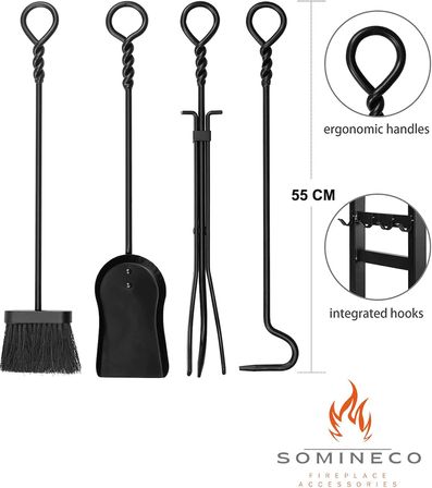 5 Li Ithal Metal Odunluklu Tel Detaylı Şömine-Soba Maşa Takımı Aksesuar Seti SS-0012