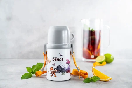 Thermo Isoleerfles Met Beker in Draagriem - 380 ml - Dino Marka