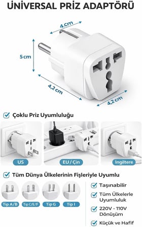 Universal Priz Adaptörü Seyahat Tipi Çoklu Girişli Fiş Dönüştürücü EU US UK AU Uyumlu 220V 110V Dönüştürücü Taşınabilir Kompakt Adaptör
