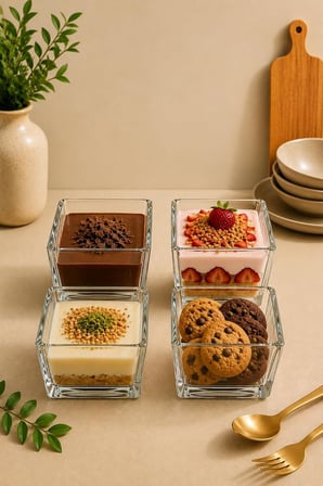 4 Adet Viana Çok Amaçlı Kare Magnolia Cup Tatlı Çerez Dondurma Kasesi 8x8 Cm