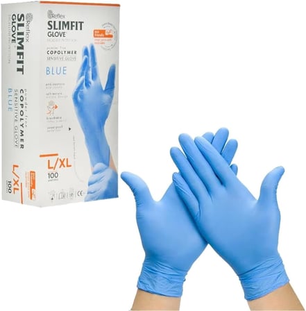 Reflex Slimfit Copolymer Tek Kullanımlık Eldiven 100’lü Paket – Gıda Uyumlu, Pudrasız, Lateks İçermez, Gıda Hazırlama, Temizlik ve Servis İçin Dayanıklı Eldiven