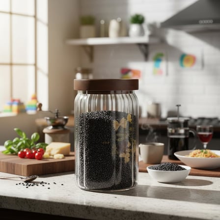 Akasya Kapaklı Çizgili Cam Kavanoz (750 ml) | Hava Geçirmez, Modern Fitilli Tasarım Gıda Saklama Kabı | Bakliyat, Kahve, Çay ve Kuruyemiş Kavanozu (9x15 cm)