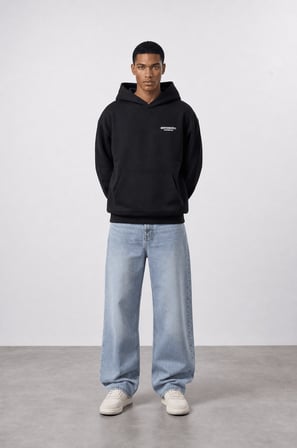Erkek Absofuckinlutely Baskılı Oversize Hoodie Siyah