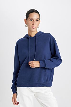 DeFacto Relax Fit Kapüşonlu Kanguru Cepli Kalın Basic Düz Sweatshirt W1240AZ24WNNV42
