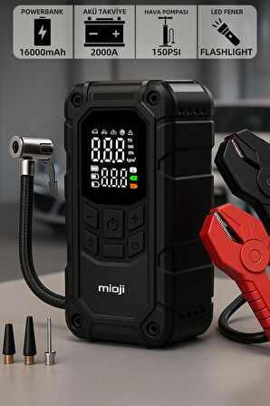 Mioji Mio D8H Plus 4in1 16000mAh Akü Takviye+Hava Pompası+LED Fener+Powerbank