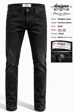 Denigma Jeans Premium Denim Siyah Erkek Pantolon 33-32 Beden