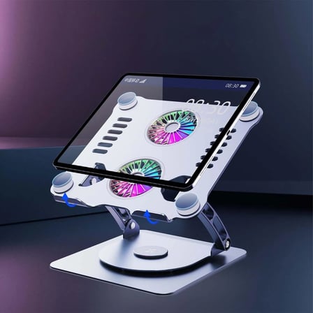 ST-801D Çift Fanlı Alüminyum Katlanabilir 360 Derece Dönebilir Laptop Dizüstü Macbook Standı (Silver)