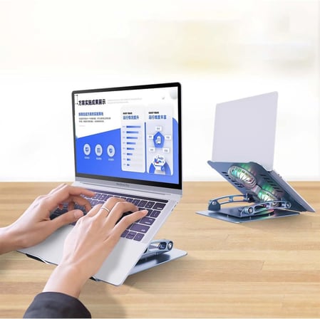 ST-801D Çift Fanlı Alüminyum Katlanabilir 360 Derece Dönebilir Laptop Dizüstü Macbook Standı (Silver)
