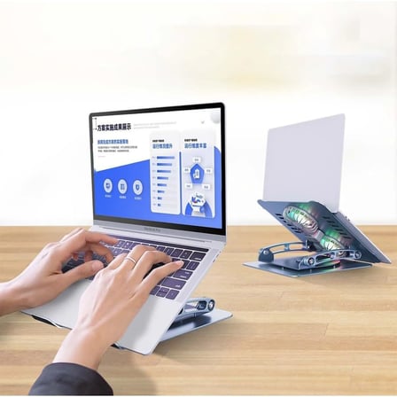 ST-801D Çift Fanlı Alüminyum Katlanabilir 360 Derece Dönebilir Laptop Dizüstü Macbook Standı (Silver)