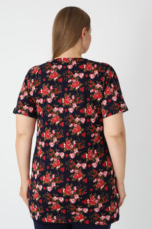 Haki Desenli Kısa Kollu Kadın Büyük Beden Pamuklu T-shirt