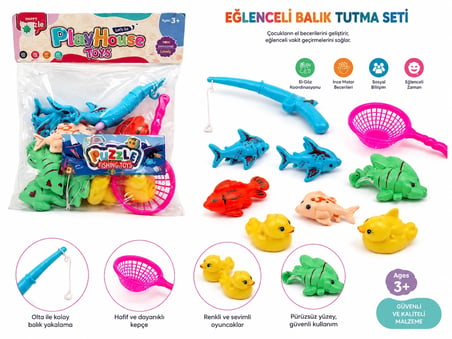 Playhouse Toys Manyetik Balık Tutma Oyunu – Olta ve Kepçeli Eğitici Balık Avı Seti 3+ Yaş